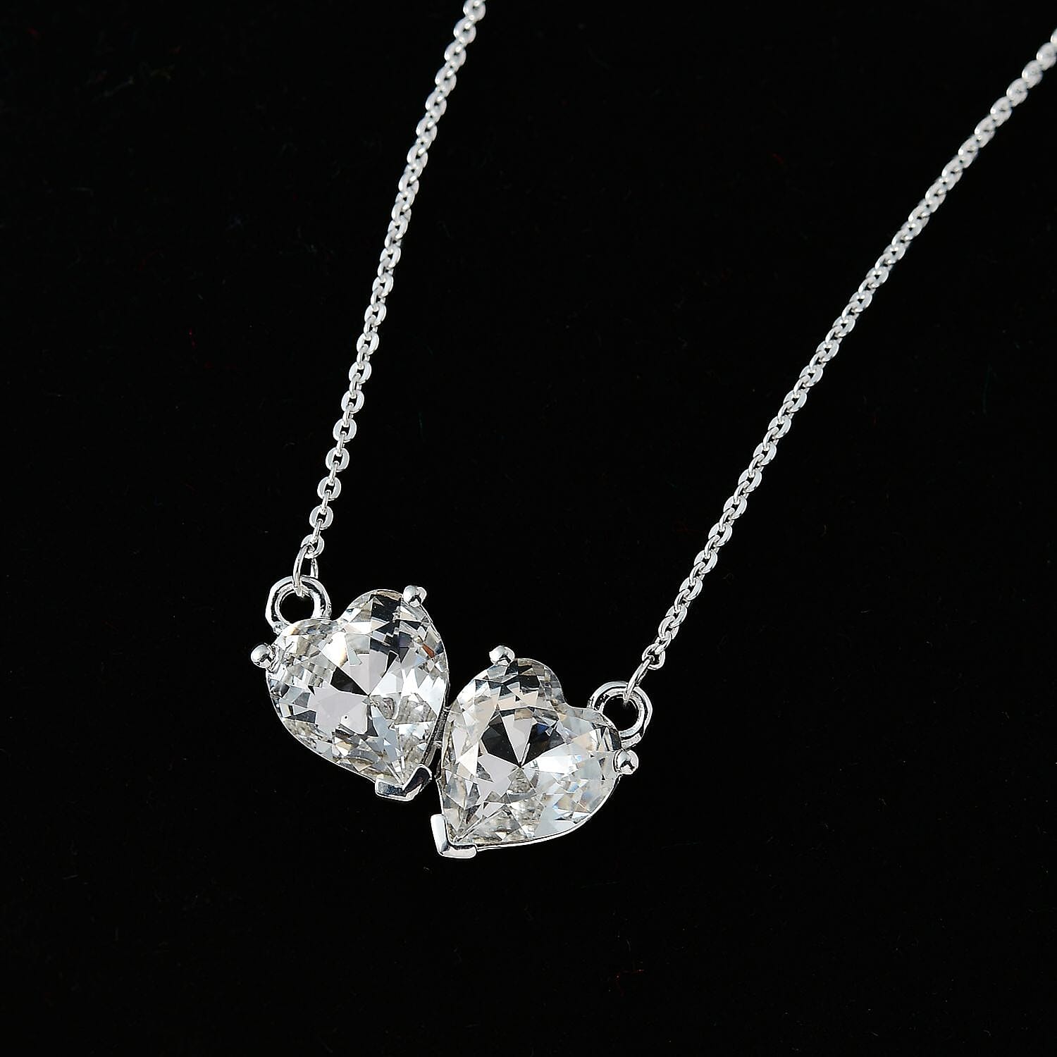 Designer Premium Austrian Crystal Heart Necklace 18 Inches in Sterling Silver