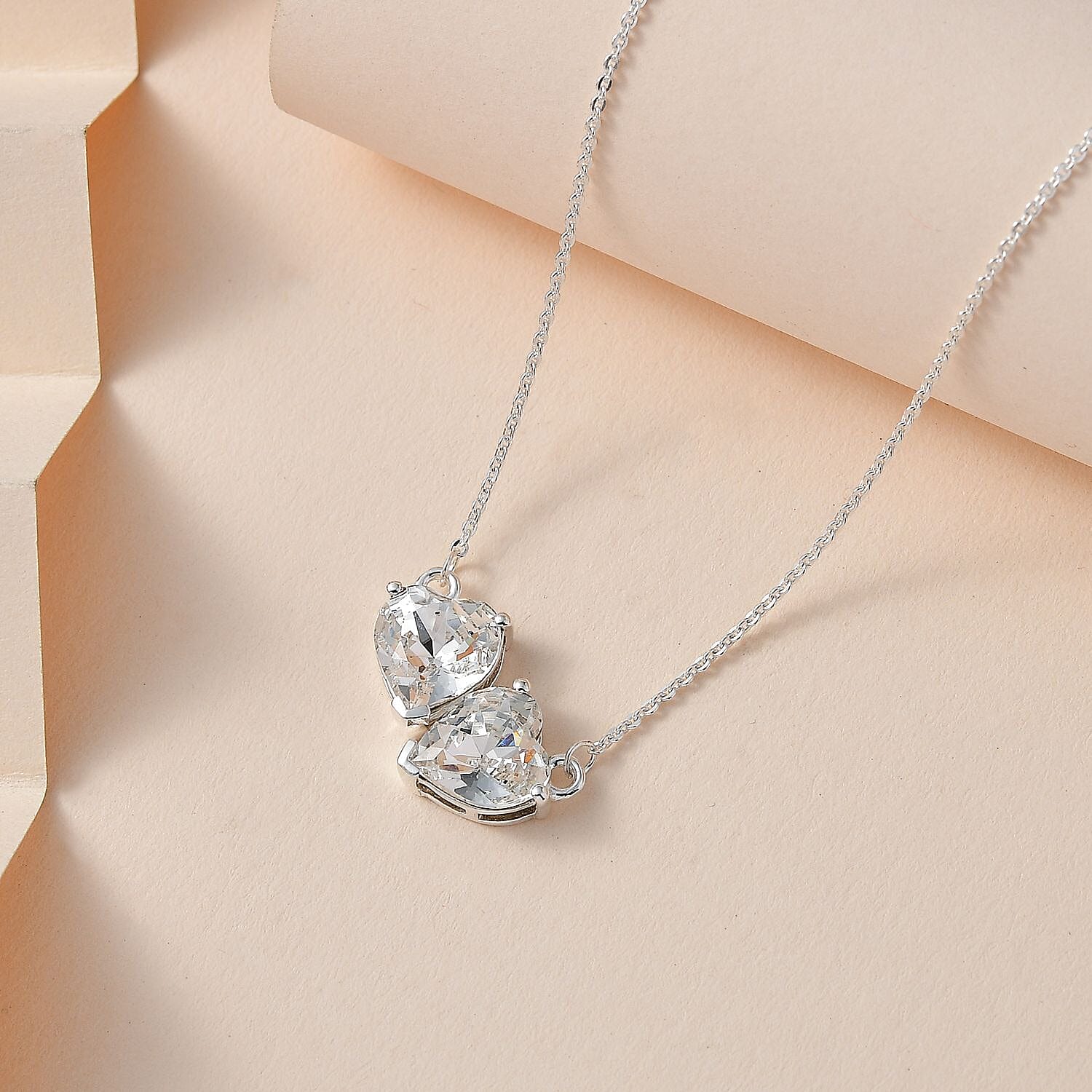 Designer Premium Austrian Crystal Heart Necklace 18 Inches in Sterling Silver