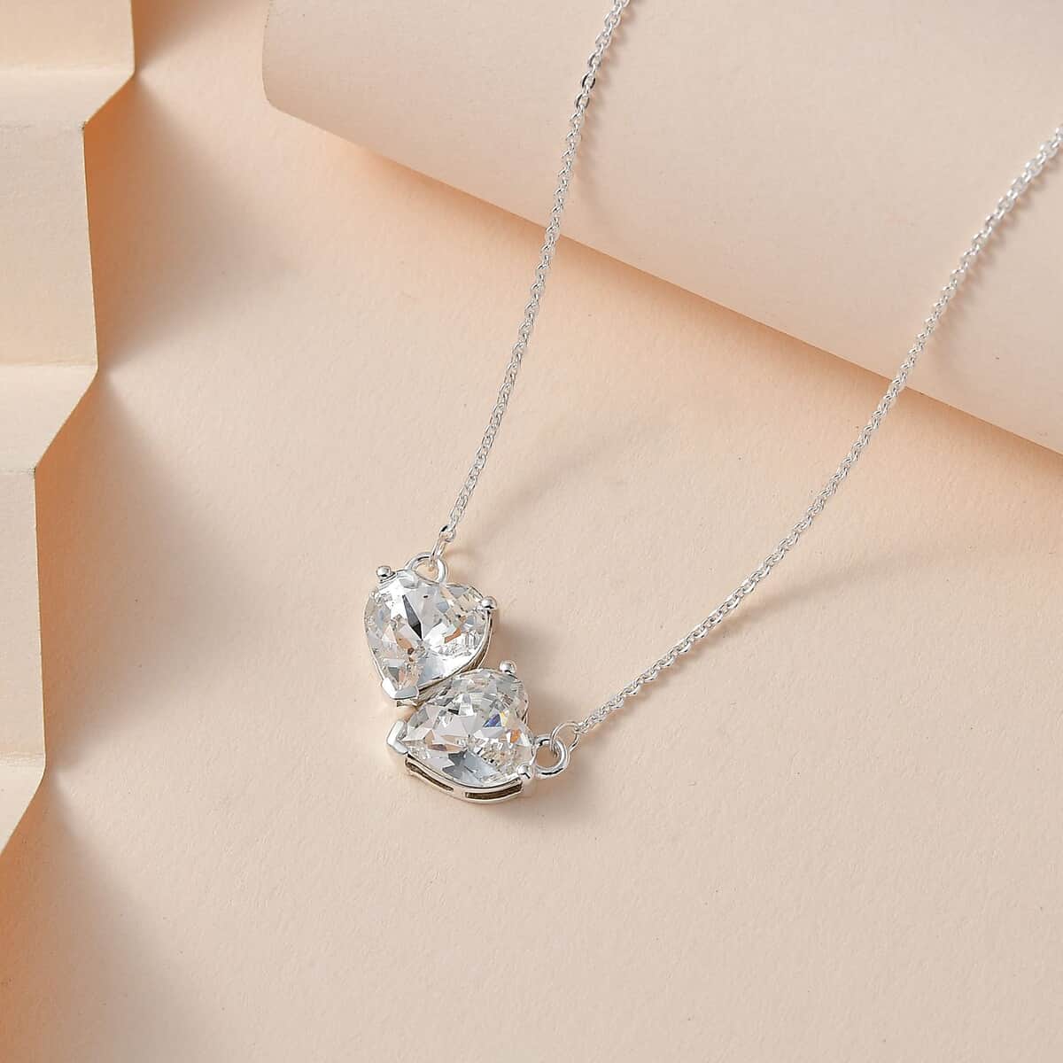 Designer Premium Austrian Crystal Heart Necklace 18 Inches in Sterling Silver image number 2