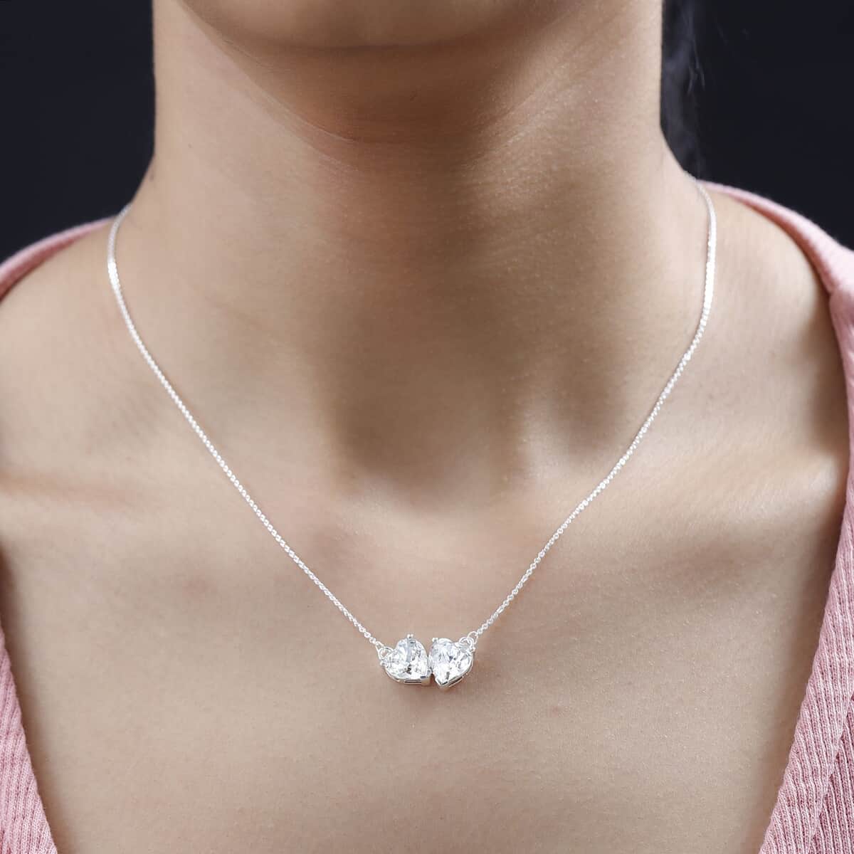 Designer Premium Austrian Crystal Heart Necklace 18 Inches in Sterling Silver image number 3