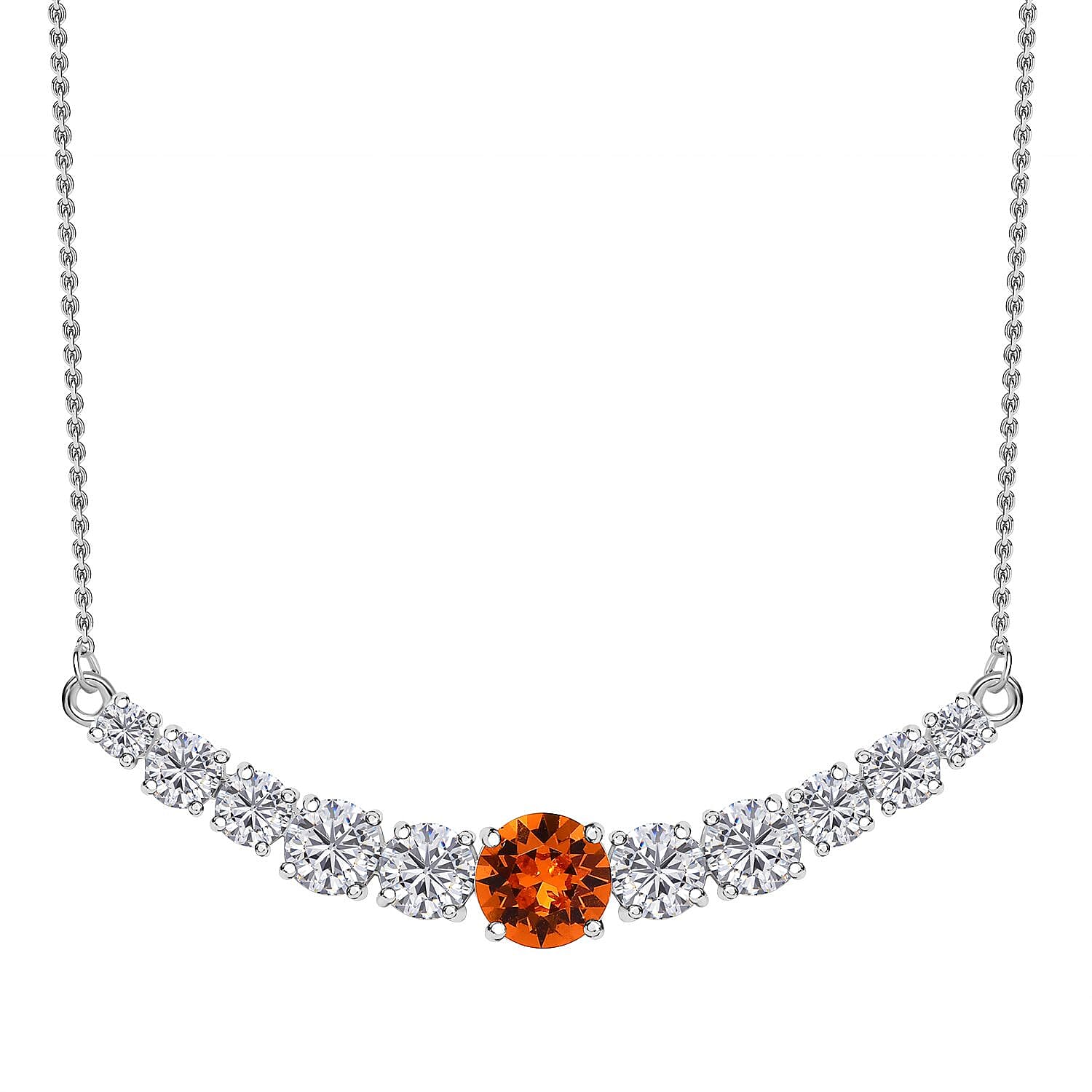 Designer Premium Tangerine Color Austrian Crystal and Simulated Diamond Necklace 18-20 Inches in Sterling Silver 4.40 ctw