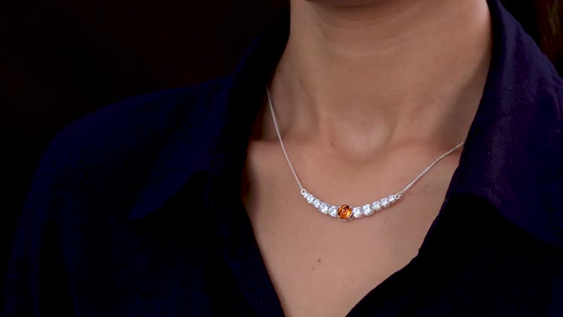 Designer Premium Tangerine Color Austrian Crystal and Simulated Diamond Necklace 18-20 Inches in Sterling Silver 4.40 ctw