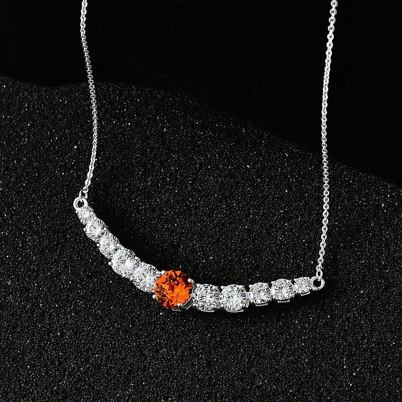 Designer Premium Tangerine Color Austrian Crystal and Simulated Diamond Necklace 18-20 Inches in Sterling Silver 4.40 ctw