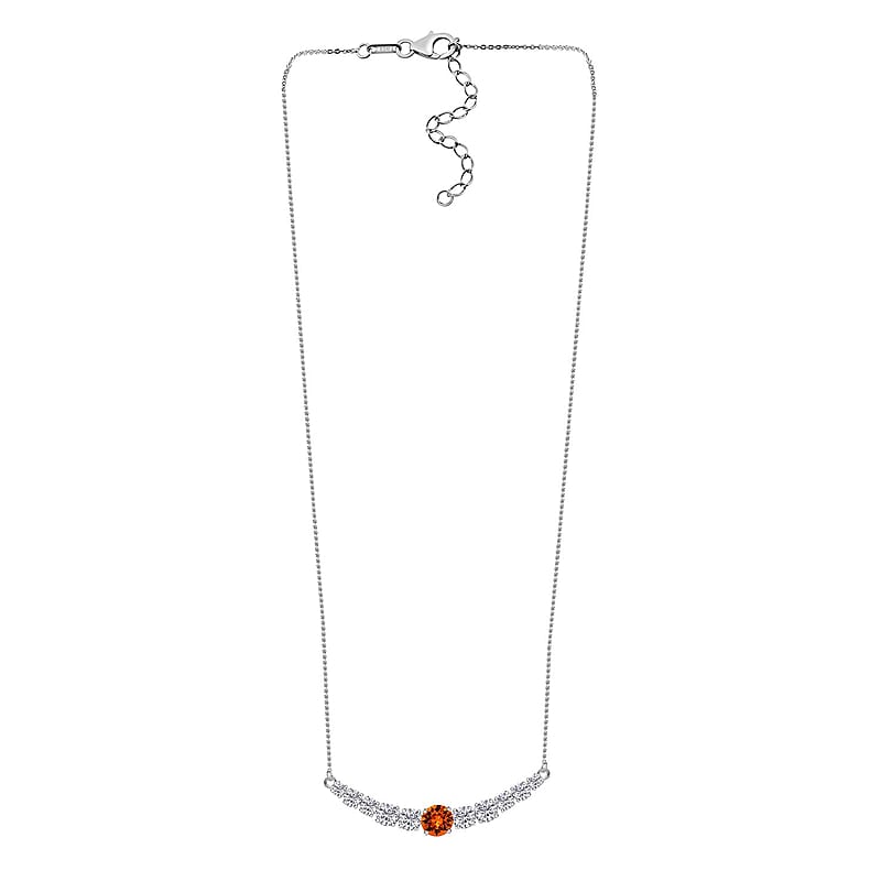Designer Premium Tangerine Color Austrian Crystal and Simulated Diamond Necklace 18-20 Inches in Sterling Silver 4.40 ctw
