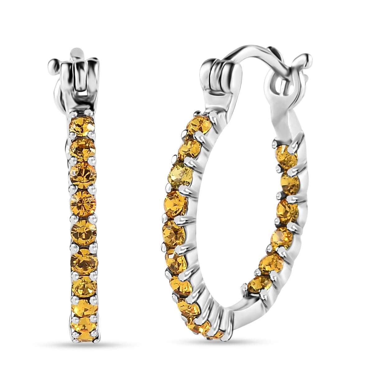 Sunflower Color Crystal Inside Out Hoop Earrings in Stainless Steel image number 0