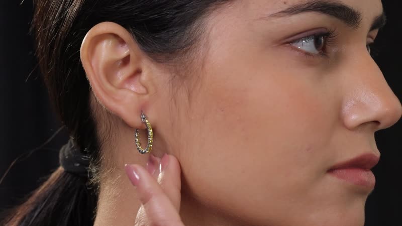 Sunflower Color Crystal Inside Out Hoop Earrings in Stainless Steel