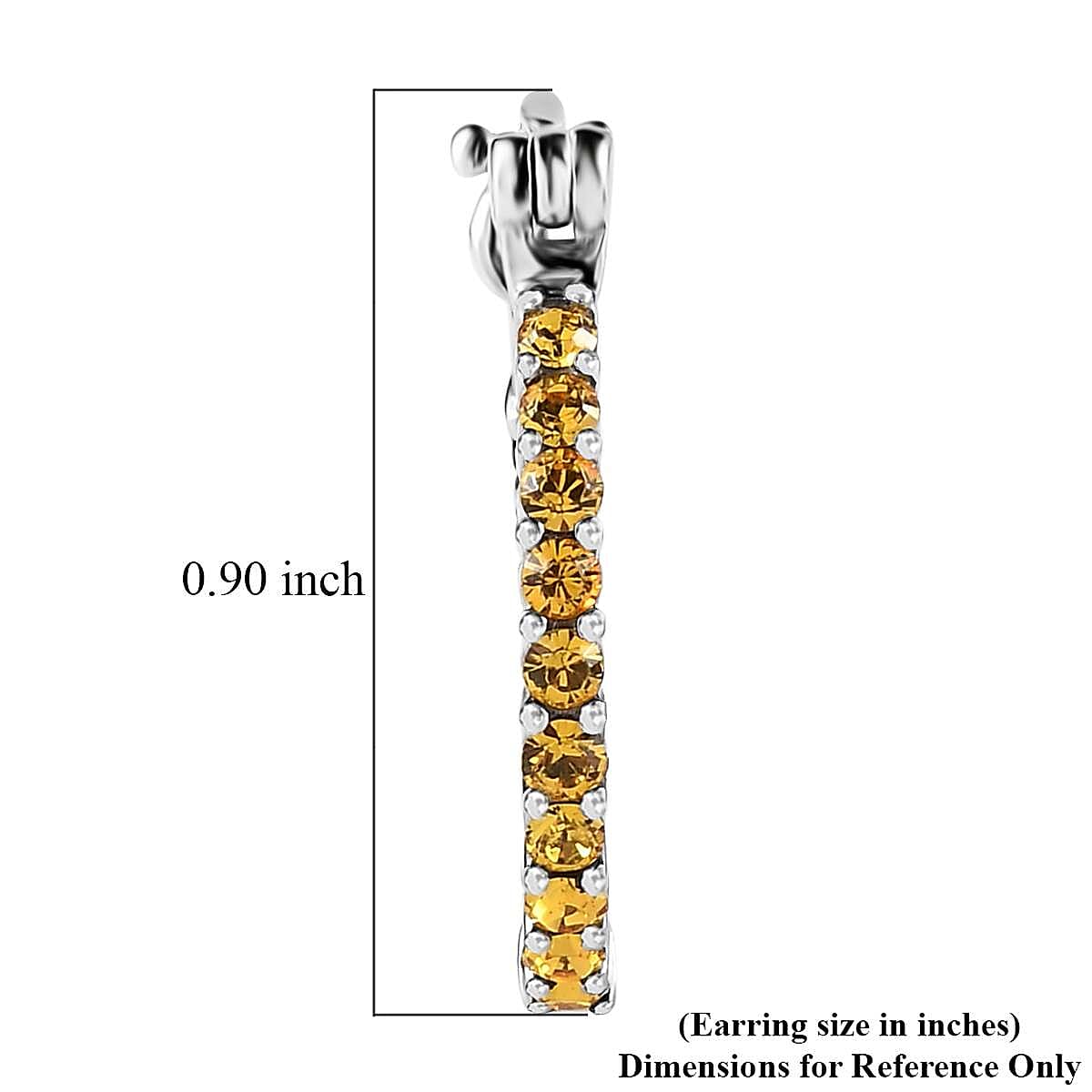 Designer Premium Sunflower Color Austrian Crystal Inside Out Hoop Earrings in Stainless Steel