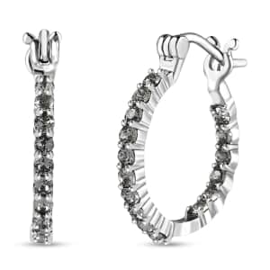Designer Premium Black Diamond Color Austrian Crystal Inside Out Hoop Earrings in Stainless Steel