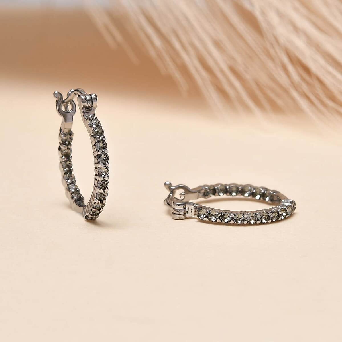 Designer Premium Black Diamond Color Austrian Crystal Inside Out Hoop Earrings in Stainless Steel image number 1
