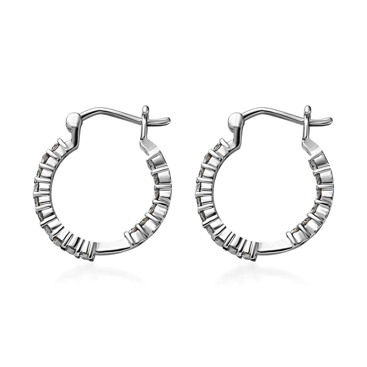 Designer Premium Black Diamond Color Austrian Crystal Inside Out Hoop Earrings in Stainless Steel image number 3