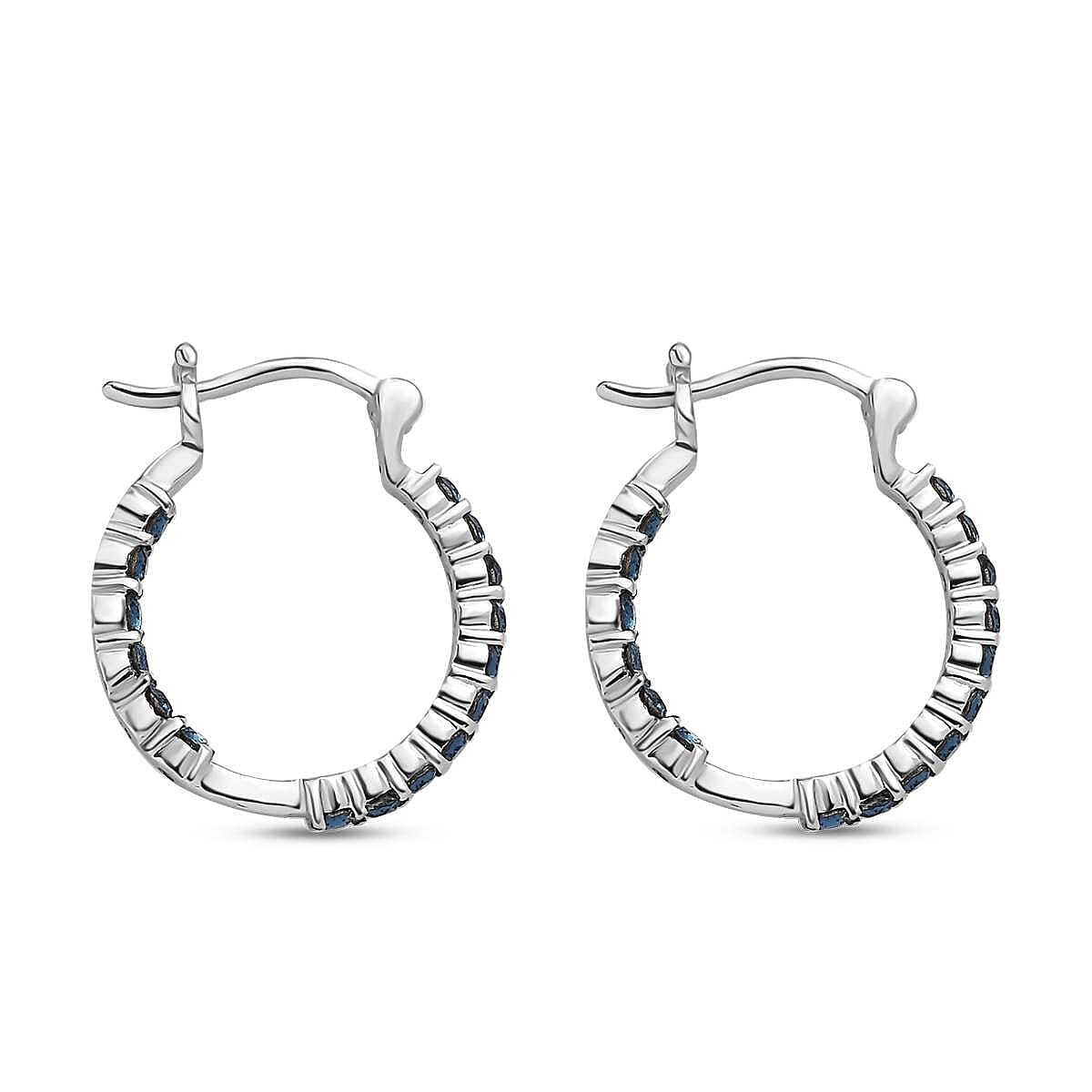 Designer Premium Montana Color Austrian Crystal Inside Out Hoop Earrings in Stainless Steel image number 3