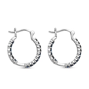 Designer Premium Montana Color Austrian Crystal Inside Out Hoop Earrings in Stainless Steel