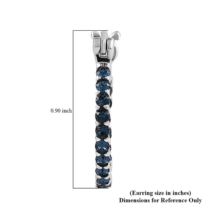 Designer Premium Montana Color Austrian Crystal Inside Out Hoop Earrings in Stainless Steel