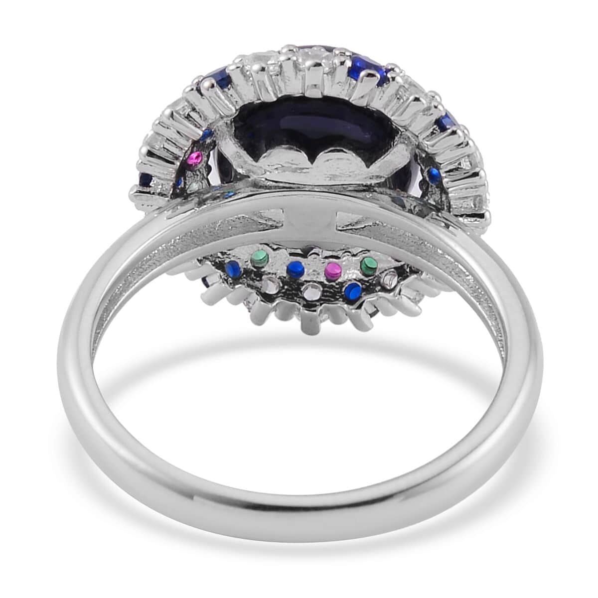 Peacock Freshwater Pearl and Simulated Multi Color Diamond Ring in Silvertone (Size 10.0) 0.40 ctw image number 4