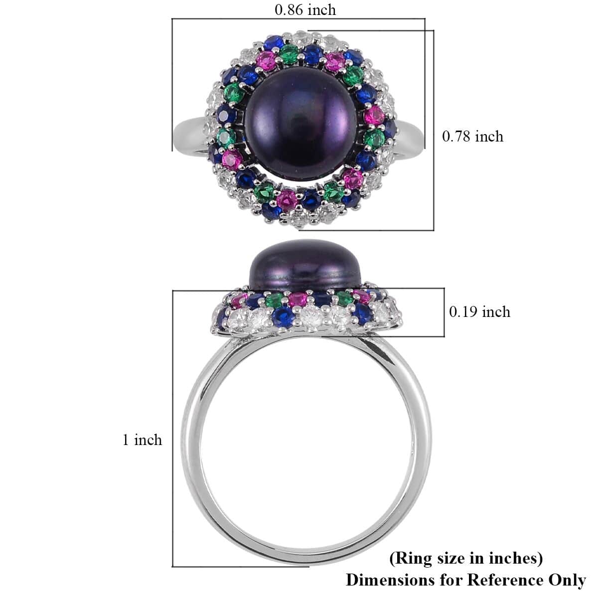Peacock Freshwater Pearl and Simulated Multi Color Diamond Ring in Silvertone (Size 10.0) 0.40 ctw image number 5