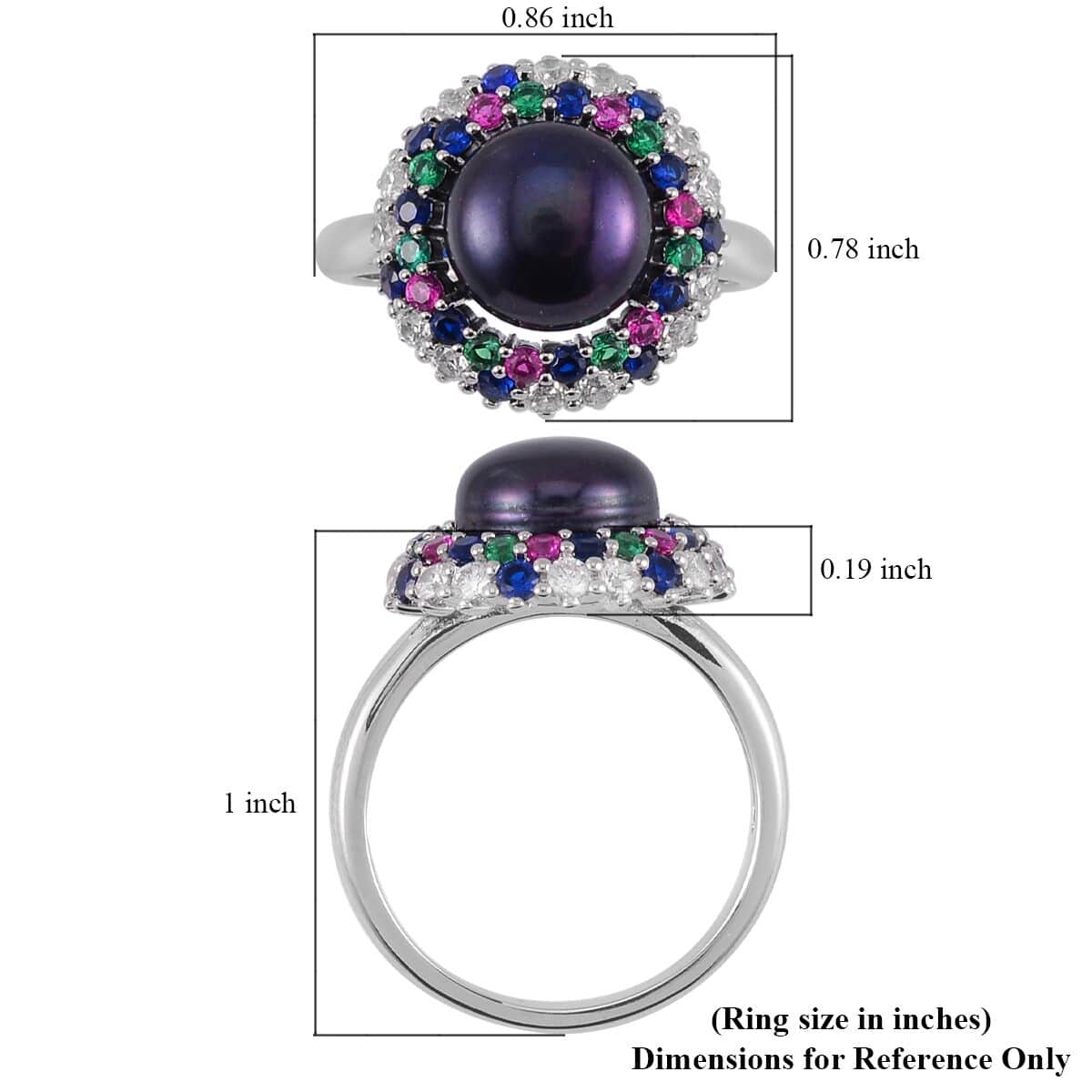 Peacock Freshwater Pearl and Simulated Multi Color Diamond Ring in Silvertone (Size 6.0) 0.40 ctw image number 5