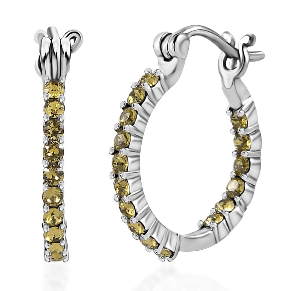 Designer Premium Khaki Color Austrian Crystal Inside Out Hoop Earrings in Stainless Steel image number 0