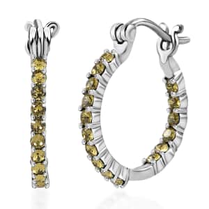 Designer Premium Khaki Color Austrian Crystal Inside Out Hoop Earrings in Stainless Steel