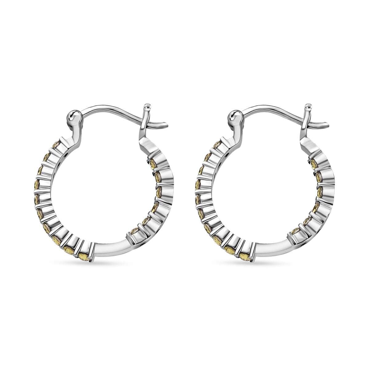 Designer Premium Khaki Color Austrian Crystal Inside Out Hoop Earrings in Stainless Steel image number 3