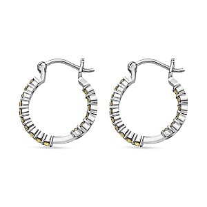 Designer Premium Khaki Color Austrian Crystal Inside Out Hoop Earrings in Stainless Steel