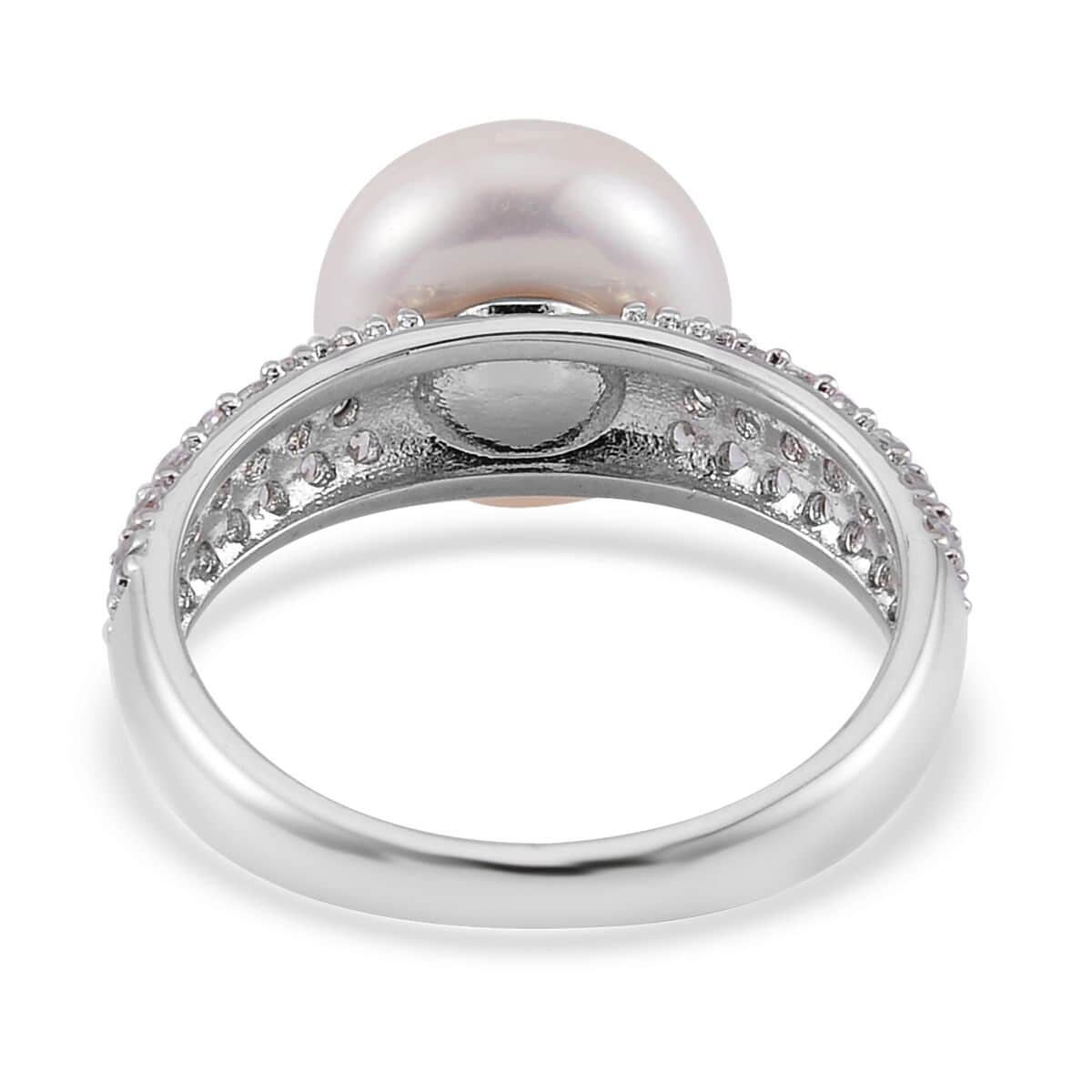 Freshwater Cultured Pearl and Simulated Multi Color Diamond Ring in Silvertone (Size 10.0) 0.50 ctw image number 4