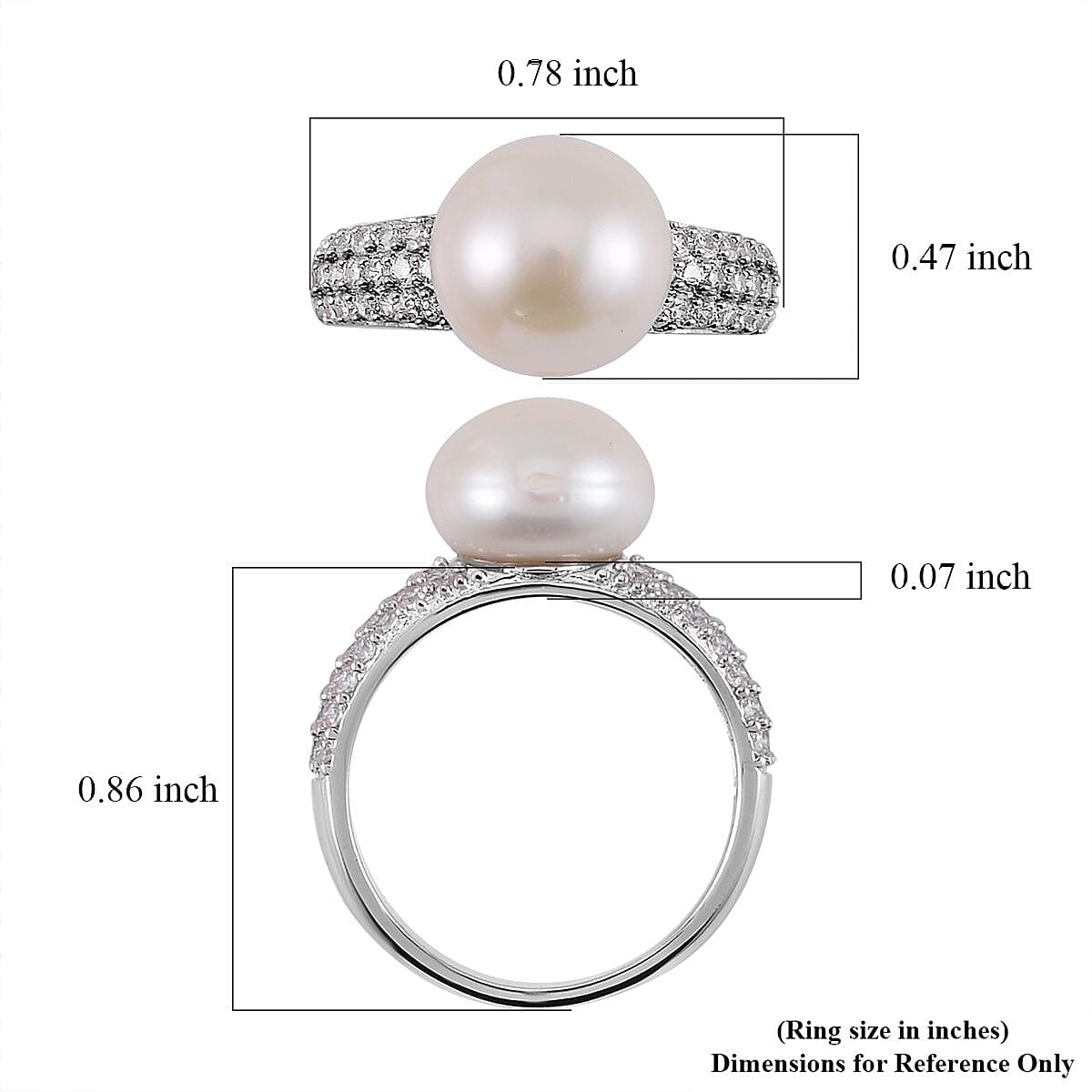 Freshwater Cultured Pearl and Simulated Multi Color Diamond Ring in Silvertone (Size 10.0) 0.50 ctw