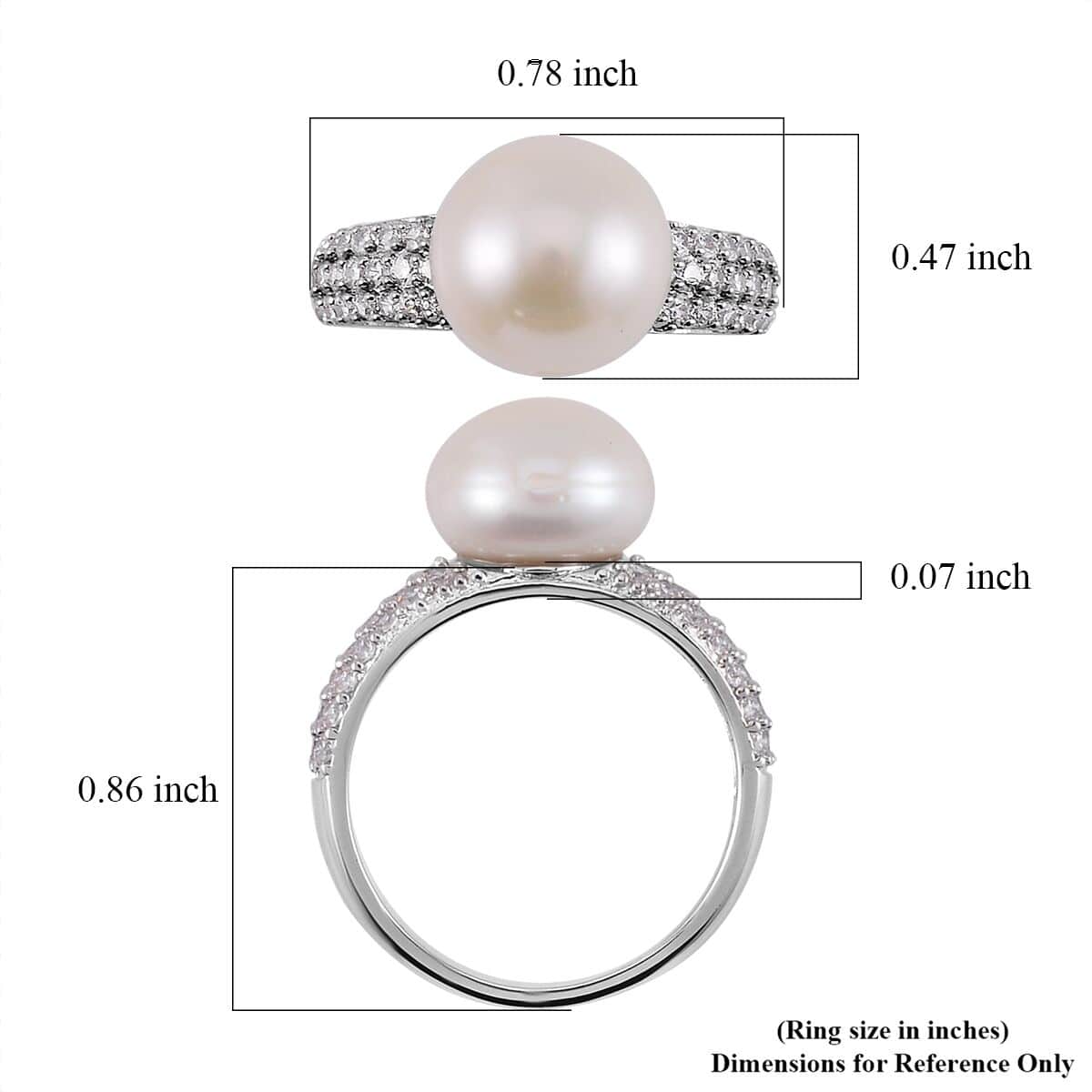 Freshwater Cultured Pearl and Simulated Multi Color Diamond Ring in Silvertone 0.50 ctw image number 5