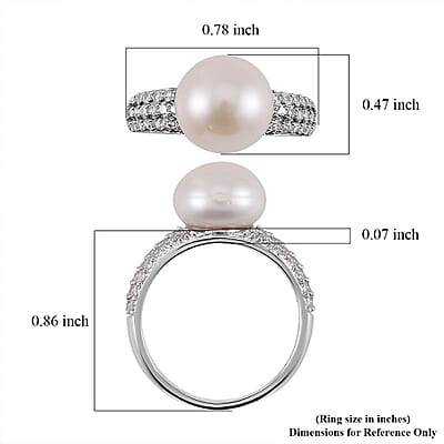 Freshwater Cultured Pearl and Simulated Multi Color Diamond 0.50 ctw Ring in Silvertone (Size 9.0)