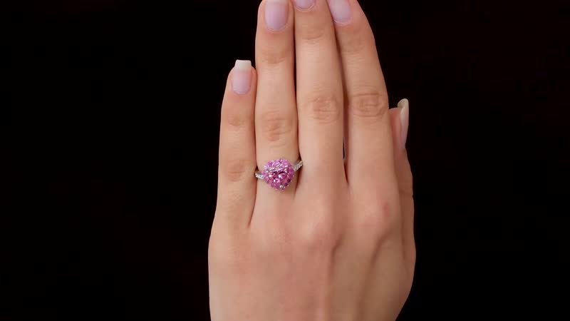 Pink and White Moissanite (Hrt 8mm), Madagascar Pink Sapphire Heart Ring in Platinum Over Sterling Silver (Size 10.0) 2.70 ctw