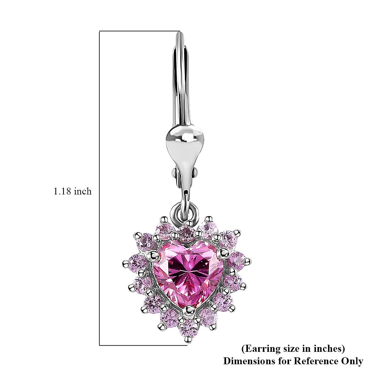Pink Moissanite and Madagascar Pink Sapphire Heart Lever Back Earrings in Platinum Over Sterling Silver 2.40 ctw