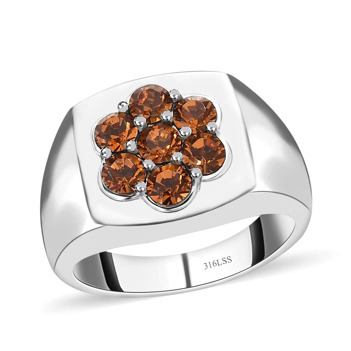 Designer Premium Topaz Color Austrian Crystal Men's Ring in Stainless Steel (Size 10.0) image number 0