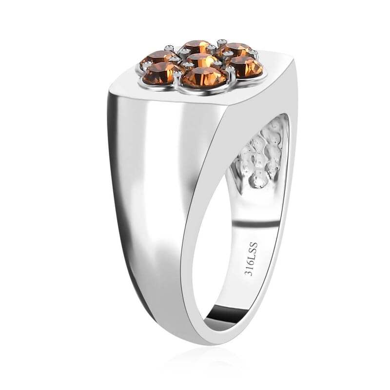 Designer Premium Topaz Color Austrian Crystal Men's Ring in Stainless Steel (Size 10.0)