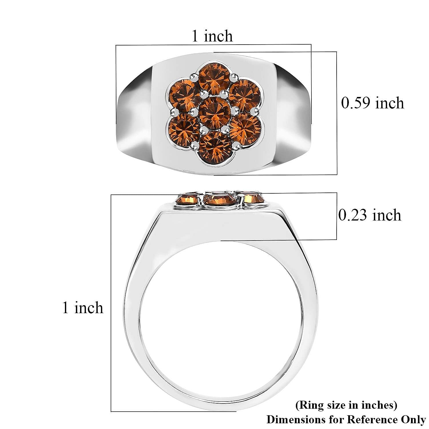Designer Premium Topaz Color Austrian Crystal Men's Ring in Stainless Steel (Size 10.0)