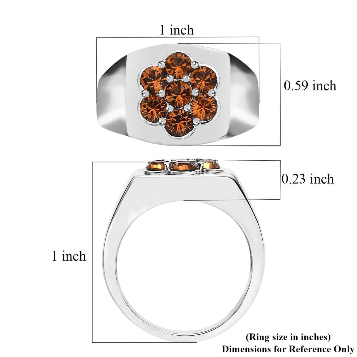Designer Premium Topaz Color Austrian Crystal Men's Ring in Stainless Steel (Size 10.0) image number 5