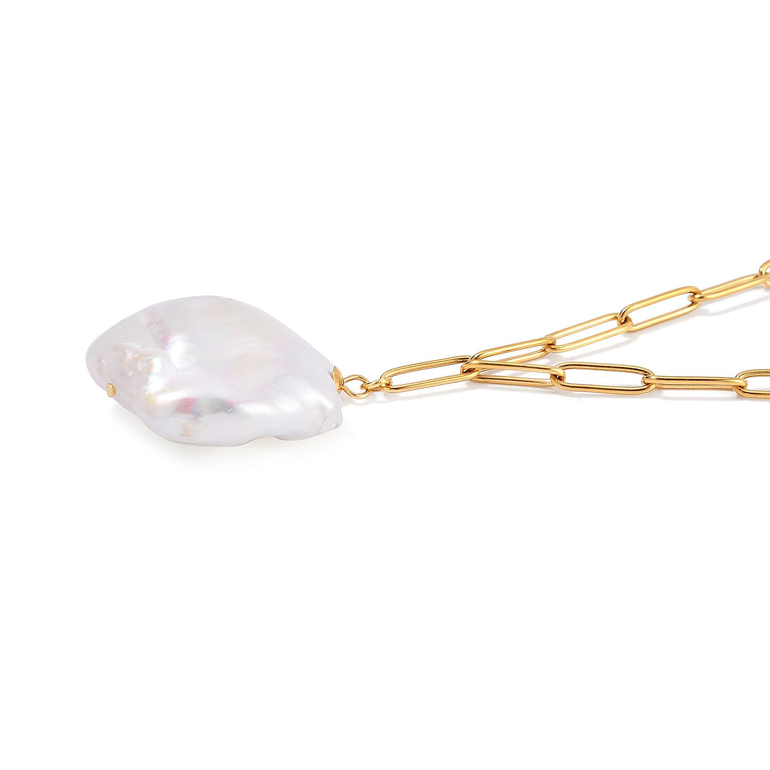 White Keshi Pearl Necklace 20 Inches in ION Plated YG Stainless Steel 
