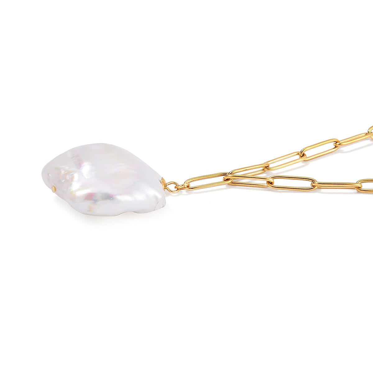 White Keshi Pearl Necklace 20 Inches in ION Plated YG Stainless Steel  image number 2