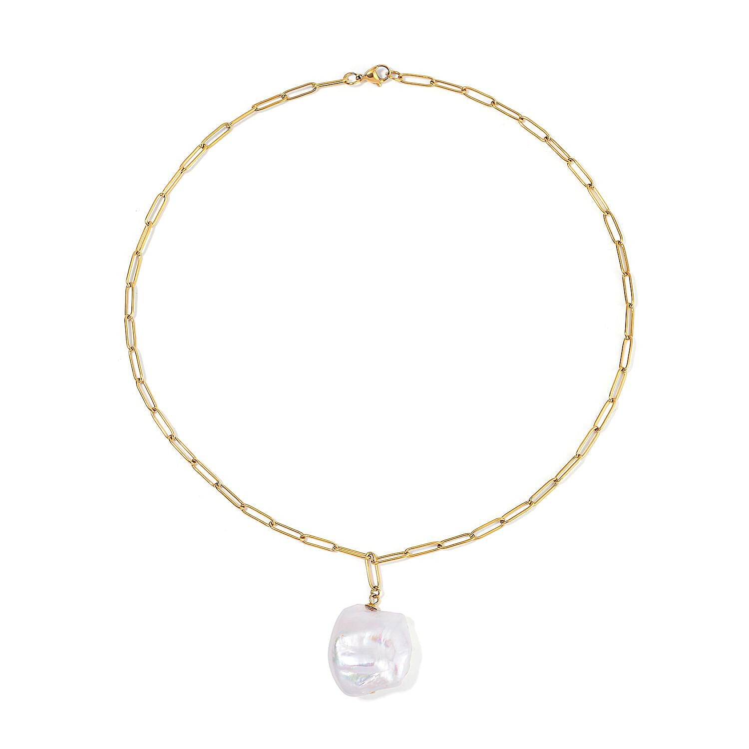 White Keshi Pearl Necklace 20 Inches in ION Plated YG Stainless Steel 