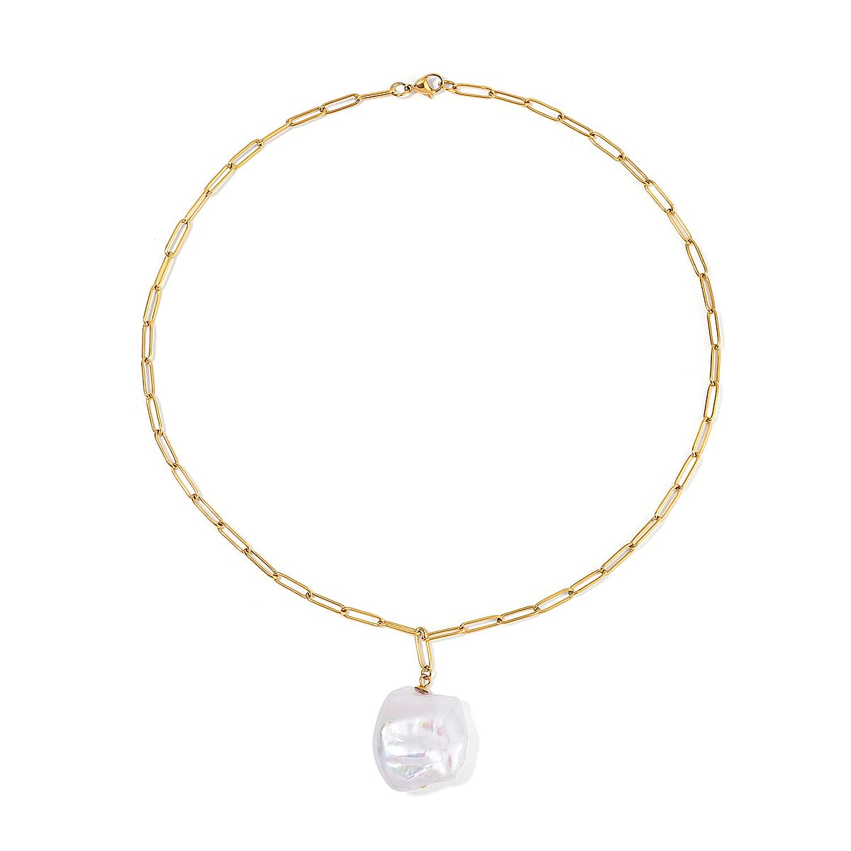 White Keshi Pearl Necklace 20 Inches in ION Plated YG Stainless Steel  image number 3