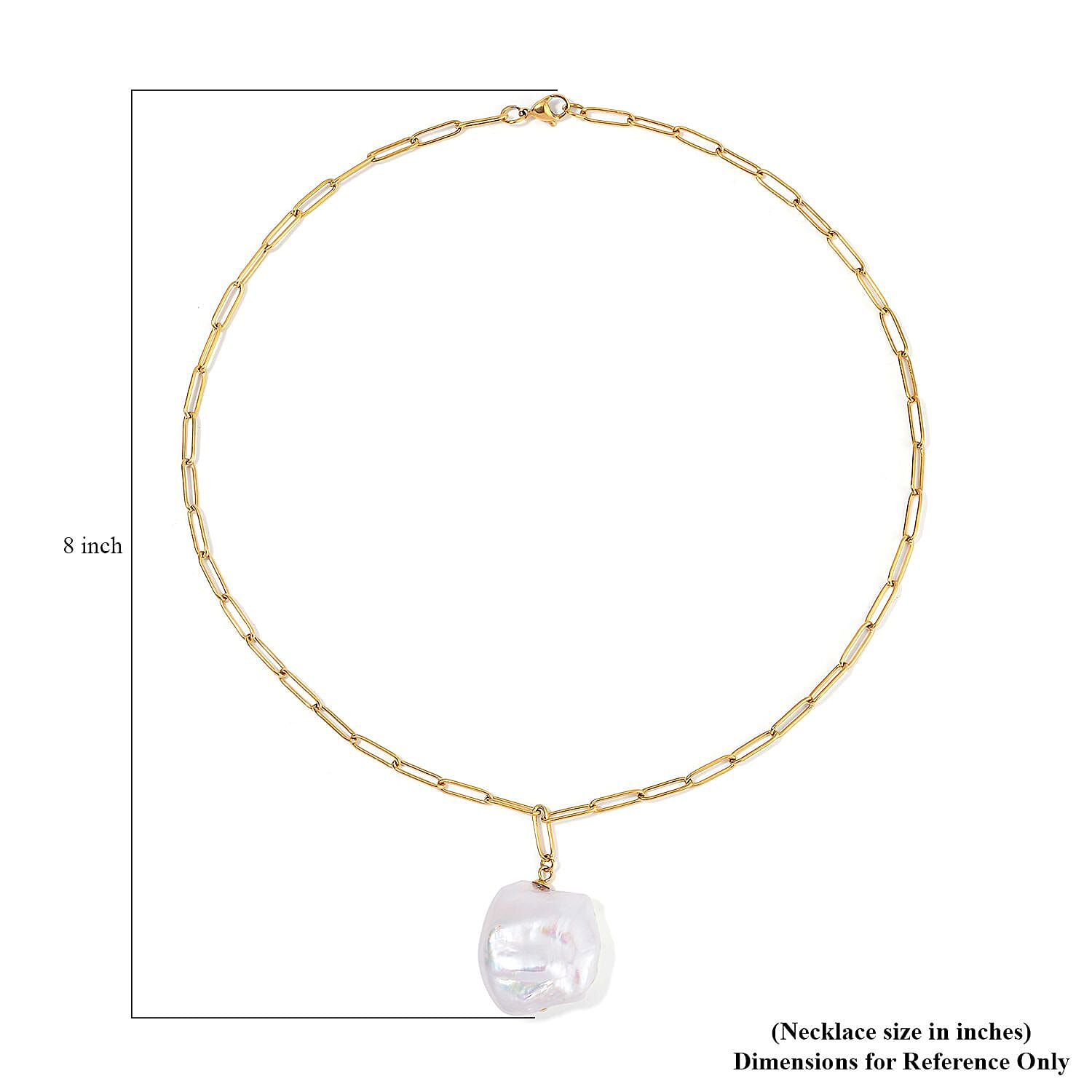 White Keshi Pearl Necklace 20 Inches in ION Plated YG Stainless Steel 