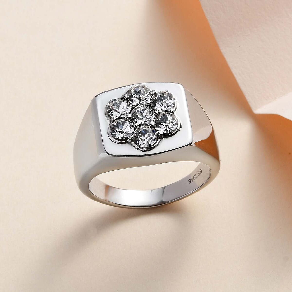 Designer Premium Austrian Crystal Men's Ring in Stainless Steel (Size 14.0) image number 1