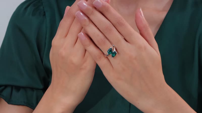Emerald Color Crystal Bypass Ring in Sterling Silver