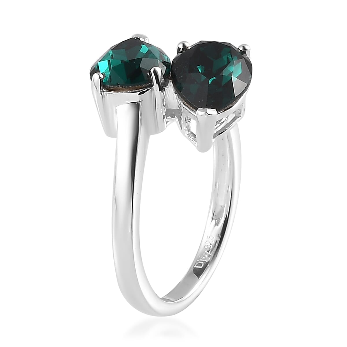 Emerald Color Crystal Bypass Ring in Sterling Silver image number 3