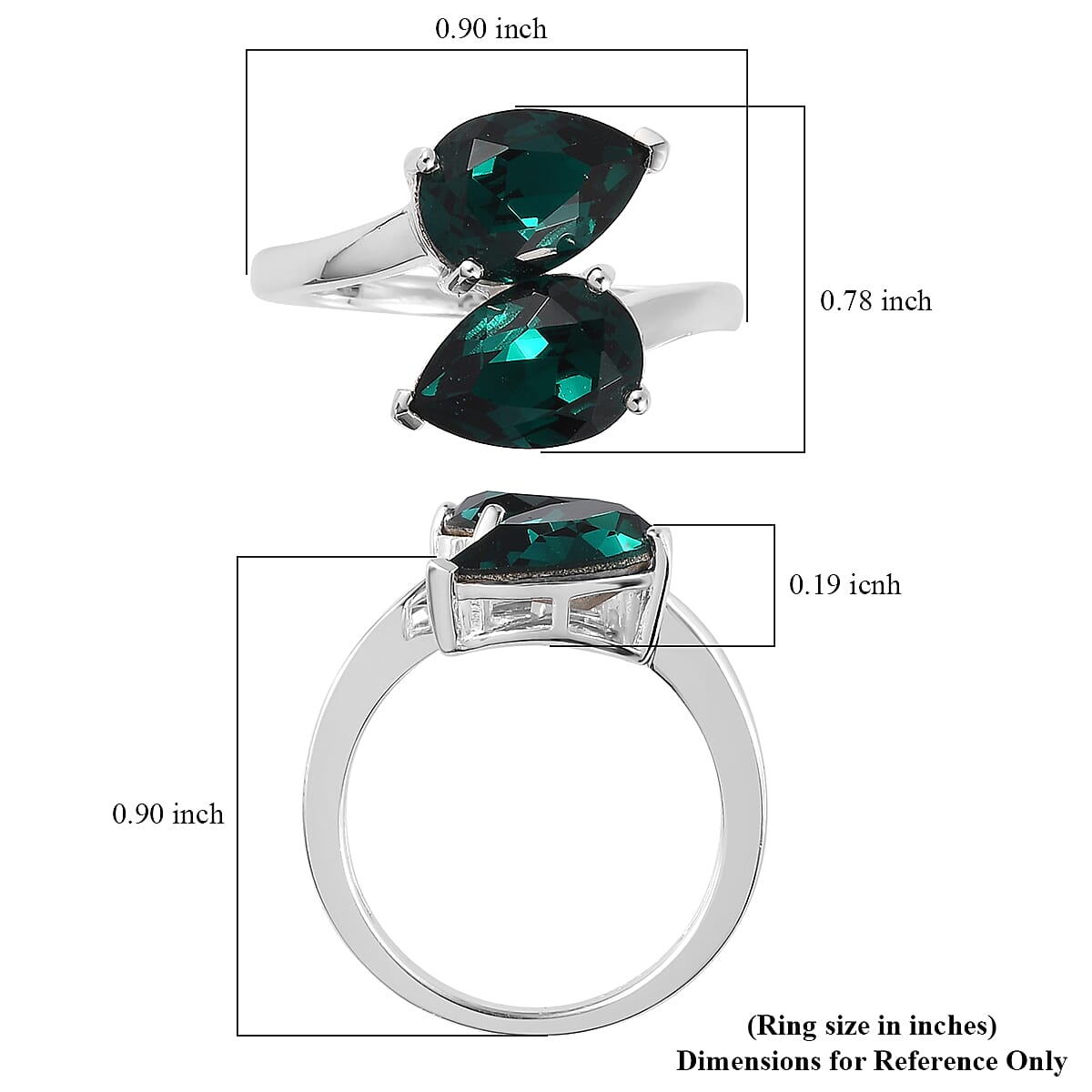 Emerald Color Crystal Bypass Ring in Sterling Silver image number 5