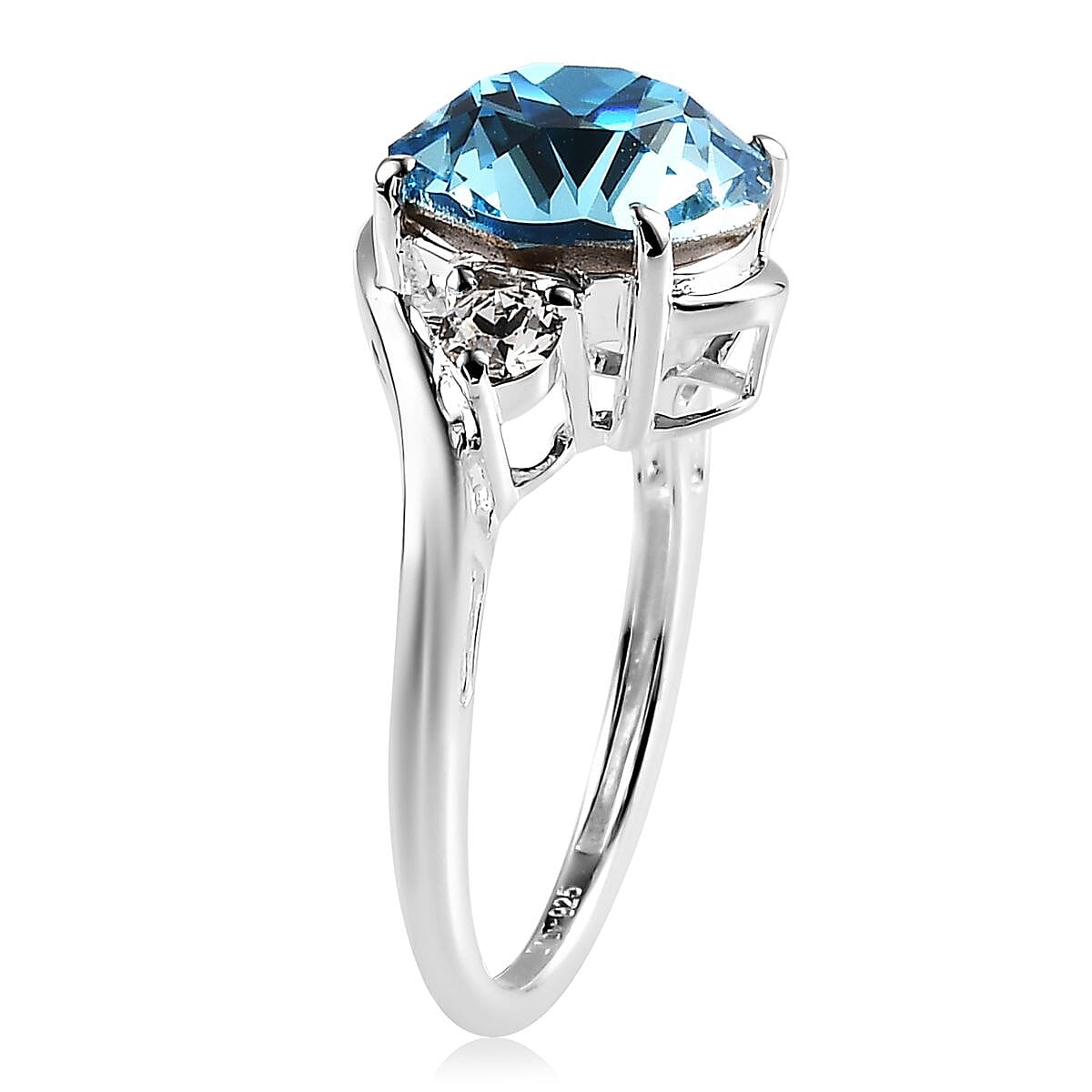 Designer Premium Aquamarine Color and White Austrian Crystal 3 Stone Ring in Sterling Silver (Size 10.0) image number 3