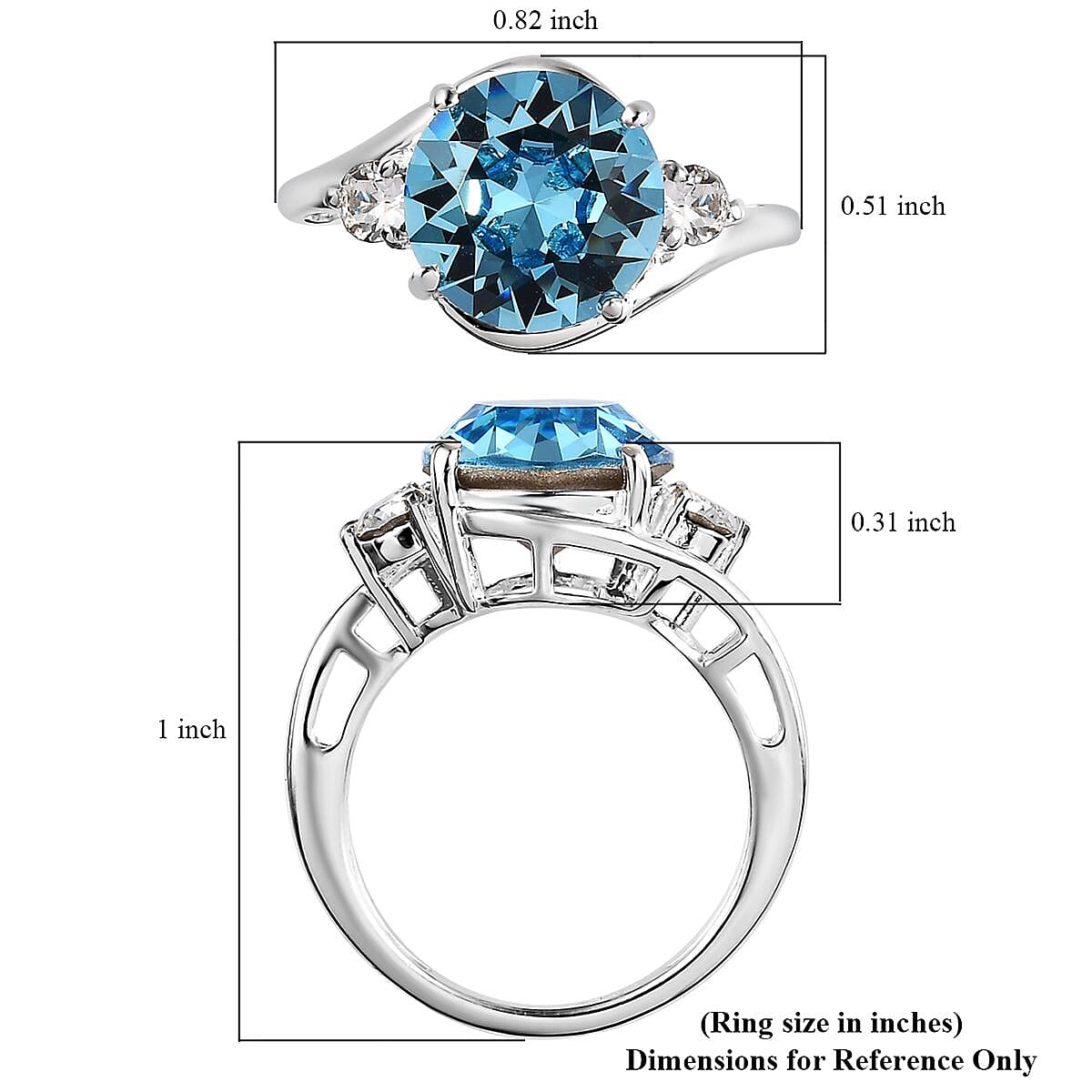 Designer Premium Aquamarine Color and White Austrian Crystal 3 Stone Ring in Sterling Silver (Size 10.0) image number 5