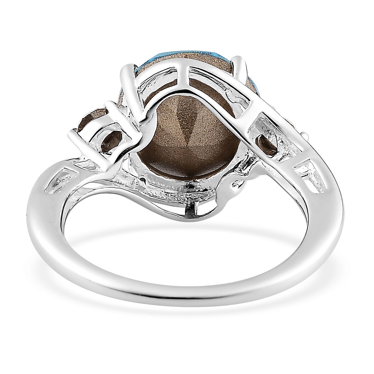 Designer Premium Aquamarine Color and White Austrian Crystal 3 Stone Ring in Sterling Silver (Size 10.0) image number 4