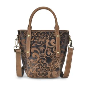 Italy Retro Noble Collection Brown Genuine Leather Crossbody Bag with Handle Drop and Shoulder Strap