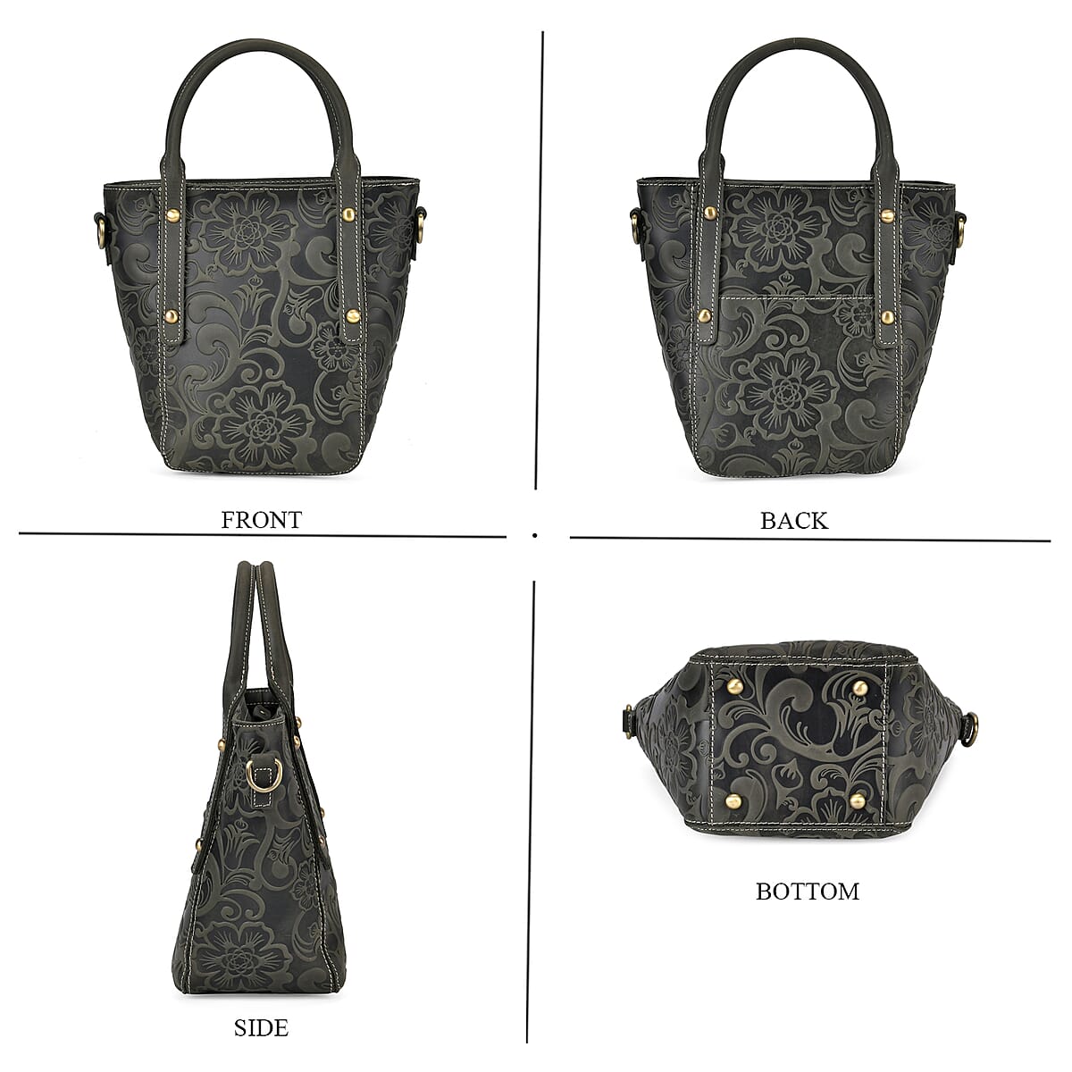 Italy Retro Noble Collection Green Genuine Leather Crossbody Bag with Handle Drop and Shoulder Strap image number 3