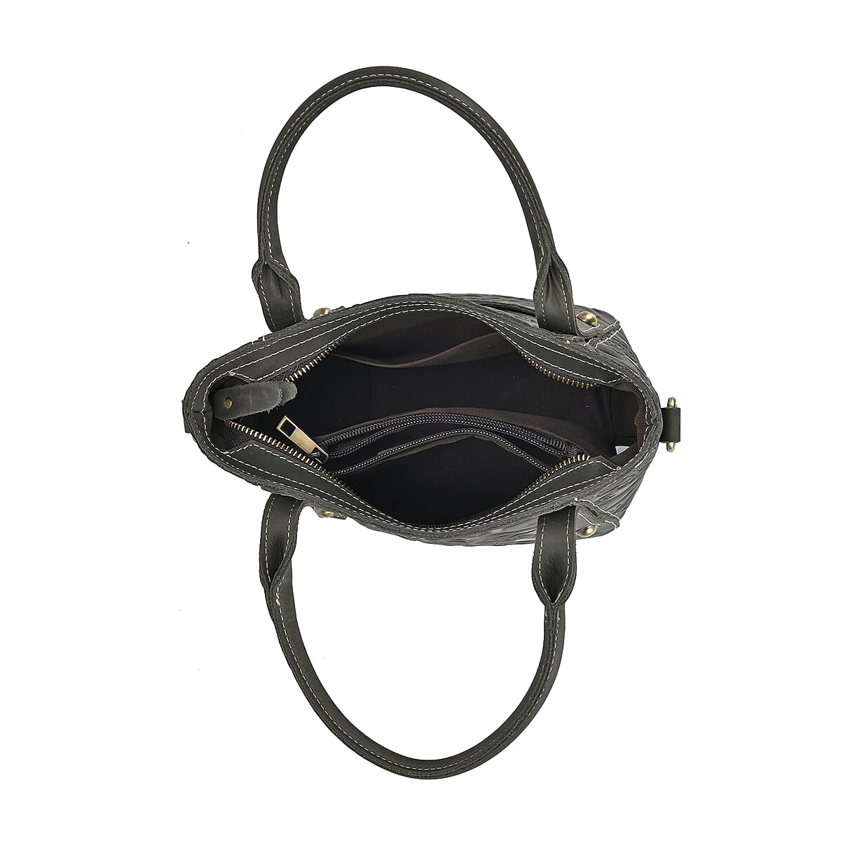 Italy Retro Noble Collection Green Genuine Leather Crossbody Bag with Handle Drop and Shoulder Strap image number 4