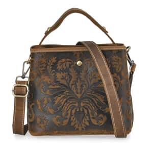 Italy Retro Noble Collection Coffee Color Genuine Leather Crossbody Bag with Handle Drop and Shoulder Strap